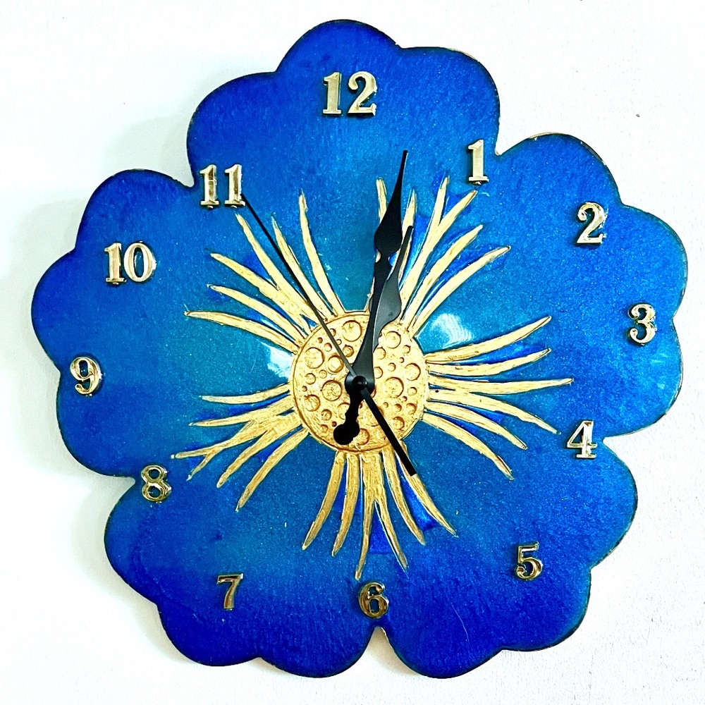 Handmade Large Blue Hibiscus Acrylic Wall Clock